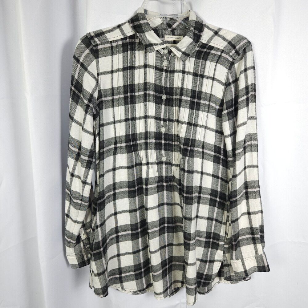 American Eagle Ahh-Mazingly Soft Gray White Plaid Flannel Shirt‎ Women's Small